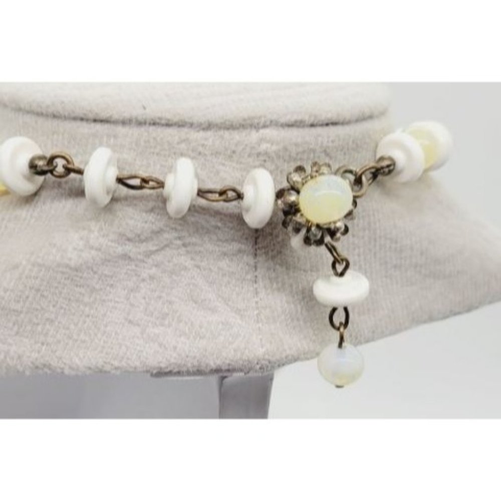 Stunning Vintage Miriam Haskell 1950 Vaseline Glass Yellow Necklace Signed Rare - Picture 6 of 10